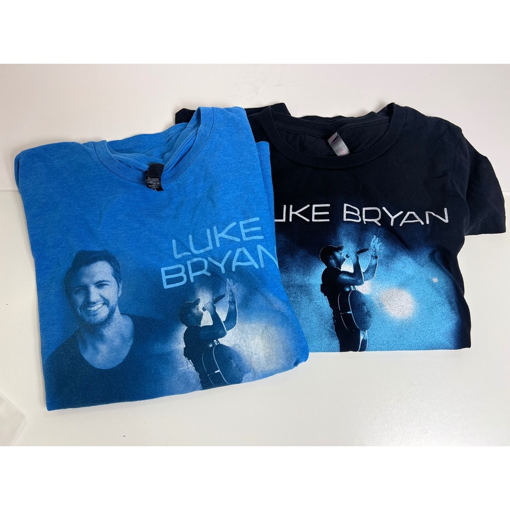 2 Luke Bryan Kill the Lights Tour T Shirt Blue & Black Graphic Concert Tshirts